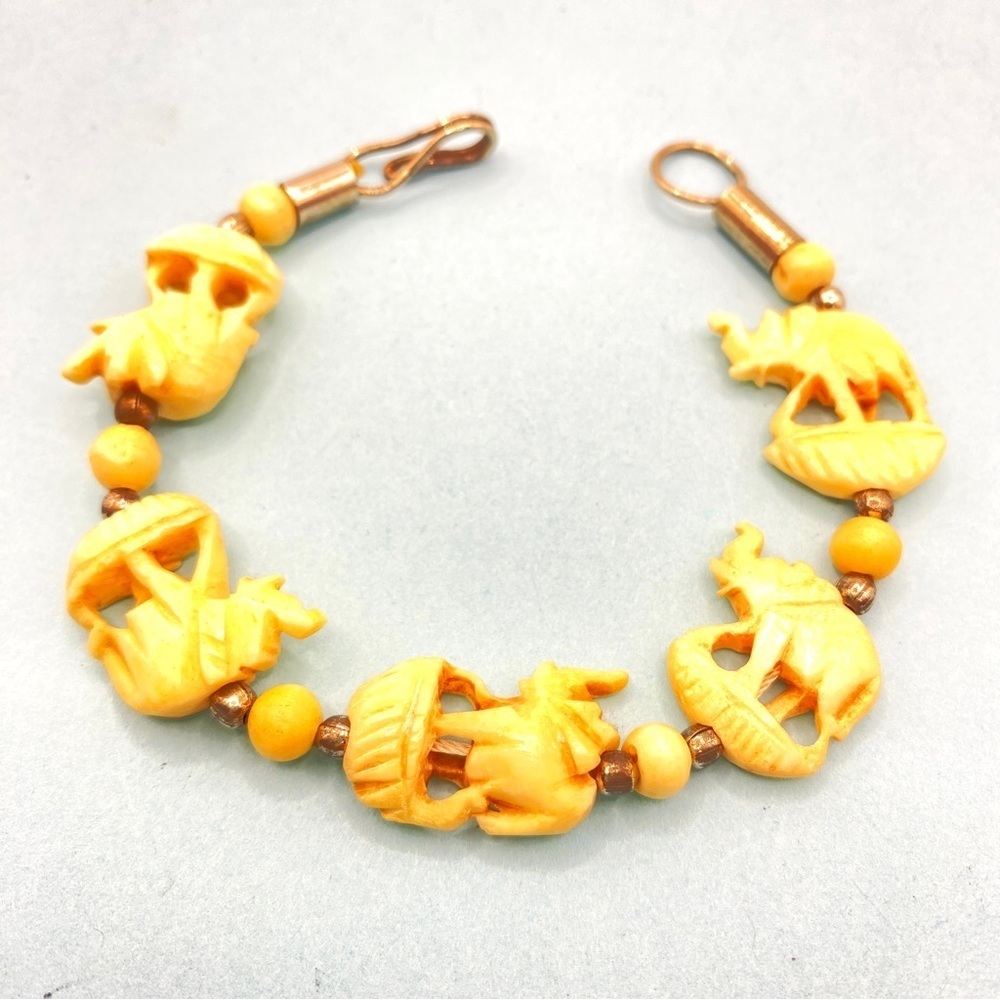 Bovine Carved Elephant Bead Boho Tribal Bracelet
